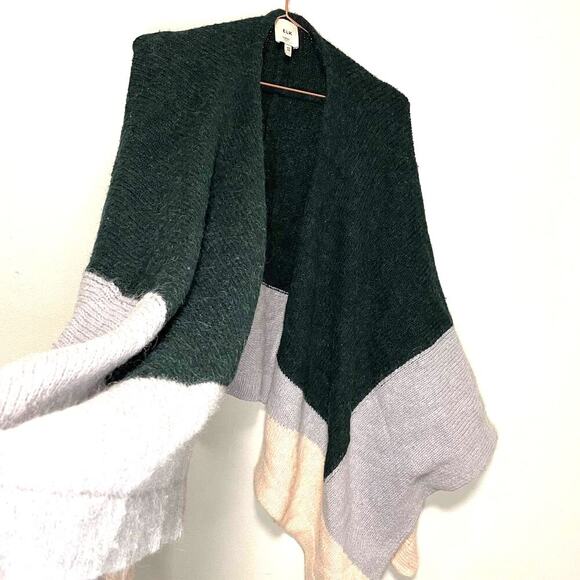 ELK Kulture Wrap Blockknit Poncho Green Light Blue Colorblock Wool Alpaca Blend - Picture 6 of 12